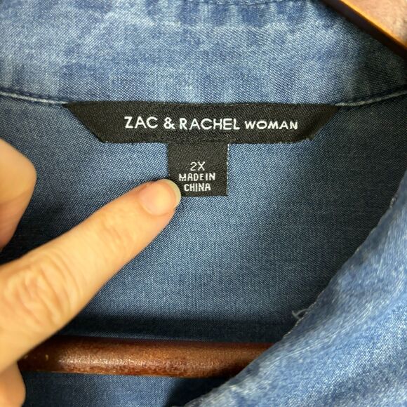Zac & Rachel Chambray Denim Button Front Tunic Women's 2X - Picture 7 of 8